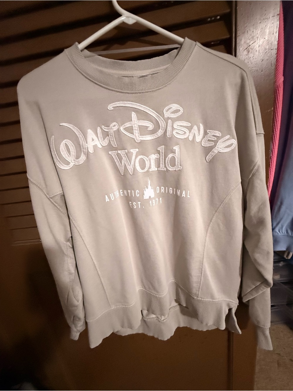 Disney Men's Crewneck Sweatshirt in Light Gray with White Logo